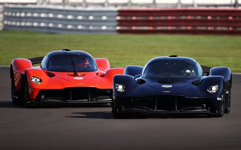 Formula One drivers Max Verstappen and Alex Albon test drive the Aston Martin Valkyrie.