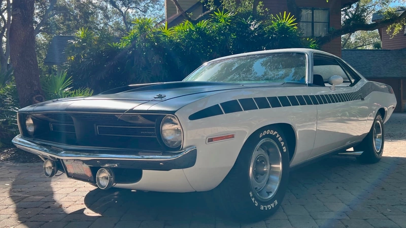 1970 Plymouth AAR 'Cuda at auction during the glory days of transom racing.